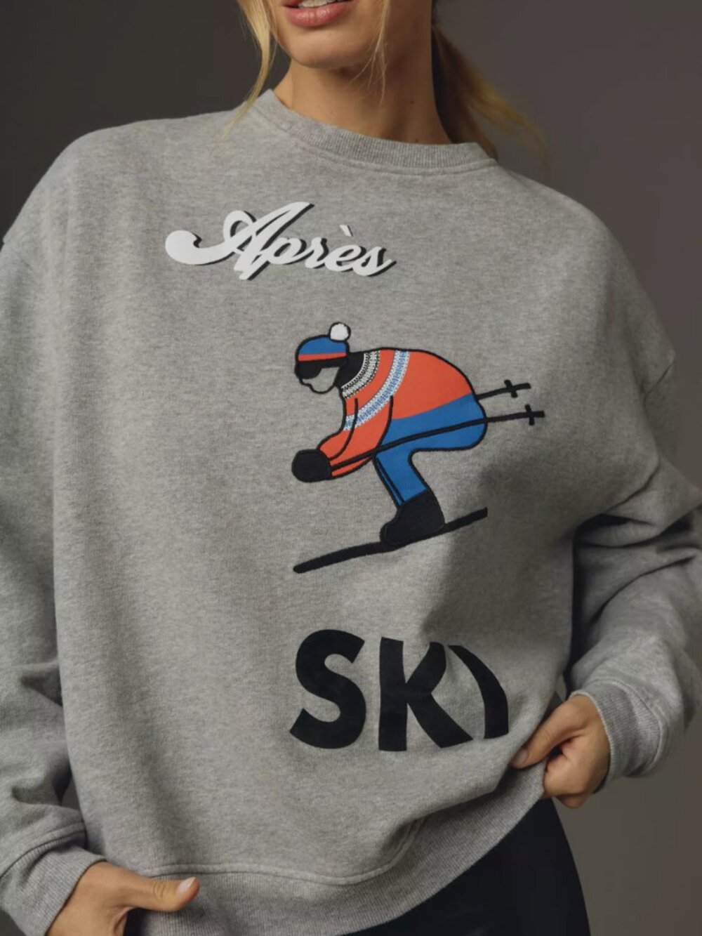 Anthro KULE Oversized Après Ski Graphic Cotton Pullover Crewneck Sweatshirt XS
